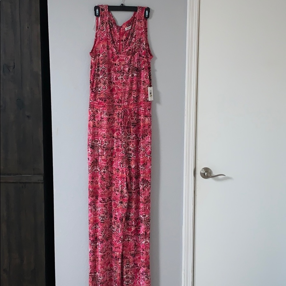 Pink patterned Calvin Klein jump suit.